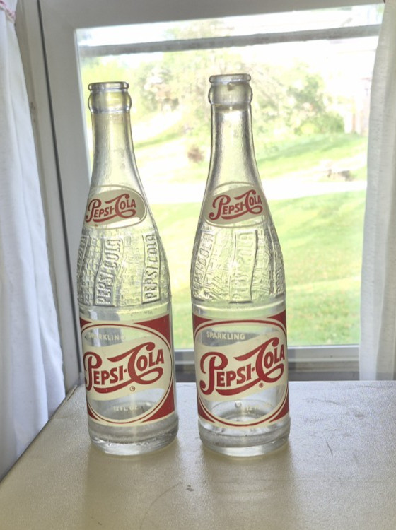 Two Vintage 1950s Pepsi Cola glass Bottles bottled in NY NY