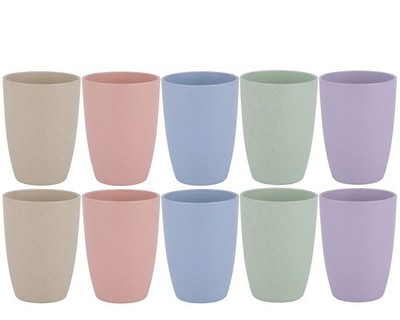 LuckyZone Wheat Straw Reusable Cup (12 oz) 10 Count (Pack of 1), 10Pcs/5Color