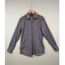 Floral Designer HUGO Hugo Boss Mens 16 Purple Slim Fit Micro Print Button Down