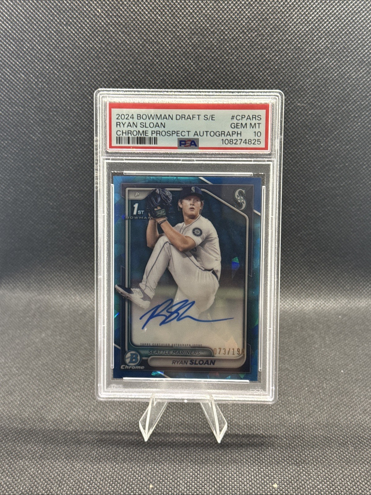 RYAN SLOAN - 2024 Bowman Chrome Draft 1st Auto Sapphire /199 PSA 10 Mariners