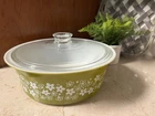 VTG Pyrex #664 Spring Blossom Crazy Daisy Green 4 QT Casserole Dish & Lid F5