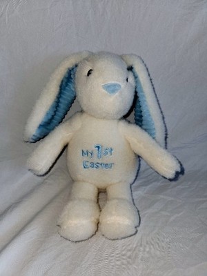 10'' Walmart MTY INT Blue White Bunny My 1st Easter Plush Rattle Ribbed Ears