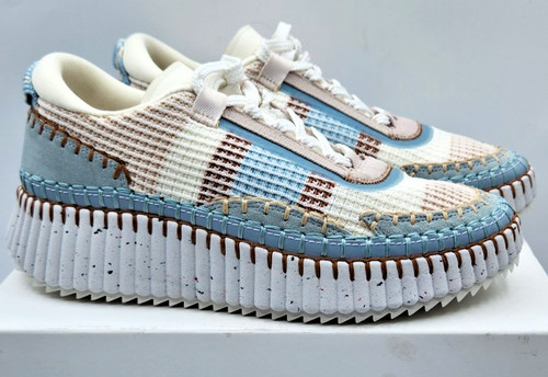Chloe Nama Women's Delicate Blue Woven Platform Sneakers EU40 US10
