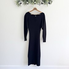 Anthropologie Black Ribbed Midi Sweater Dress Small