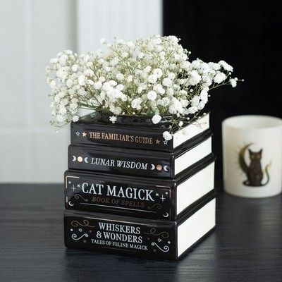 Geschenkbox Hexe Gothic schwarze Katze Magie Buch Stapelform kleine Keramik Vase