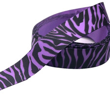 3 yrds 7/8" Black Zebra Stripe Pattern on Purple Grosgrain Ribbon 100 polyester