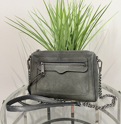 Rebecca Minkoff Gray Shoulder Bag Chain Strap Zip Closure Detachable Strap