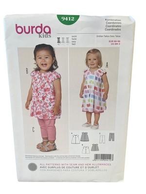 Burda 9412 Kids Dress & Leggings Sewing Pattern US 6M-3 Easy