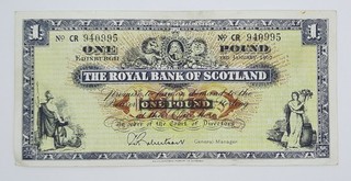 1967 The Royal Bank of Scotland UK 1 Pound Banknote P 325 No. CR 940995