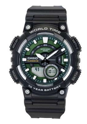 Casio Green Dial Resin Strap Quartz Sports 100M Men's Watch AEQ-110W-3A2V
