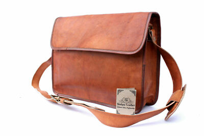 Real leather messenger shoulder laptop handmade brown vintage retro satchel bag