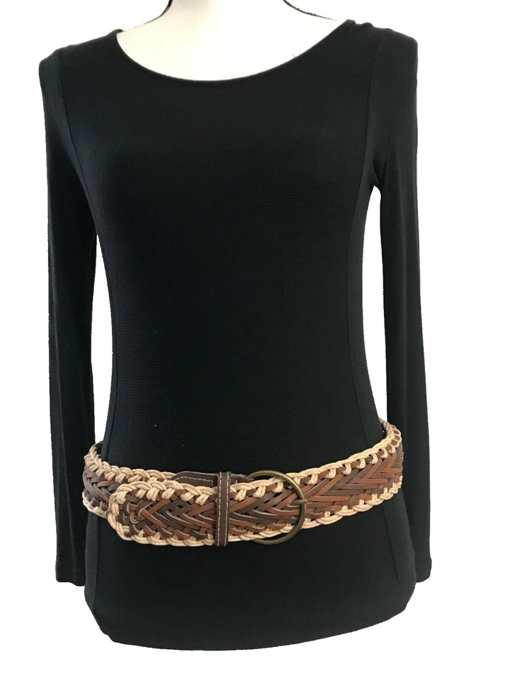 Women's Belt Small-Medium Brown Braided Casual Jeans Dress Wide Ladies - Изображение 3 из 4