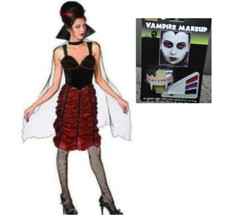 Vampiress Crimson Vampire  Makeup 8/10 Halloween Costume Dress Cape 3 Pc Womens