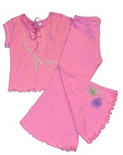 NWT Balu Hand Painted 2pc Set sz 4, Pink Short Sleeve Top  Flare Pants Boutique