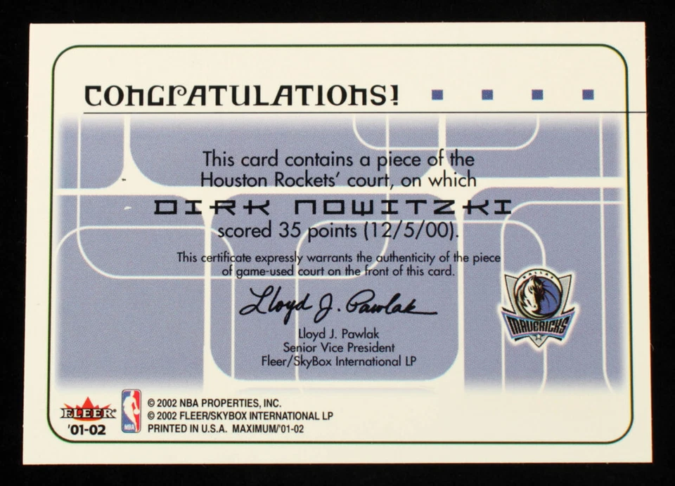 Dirk Nowitzki 2001-02 Fleer Maximum Floor Score Court #4 Dallas Mavericks - Image 2 of 2
