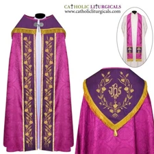 Roman Purple Cope & Stole Set with IHS embroidery,capa pluvial,far fronte