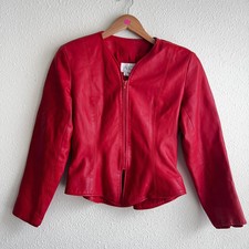 Vintage 80s Vakko Red Leather Crop Zip Up Biker Moto Jacket Women’s 10