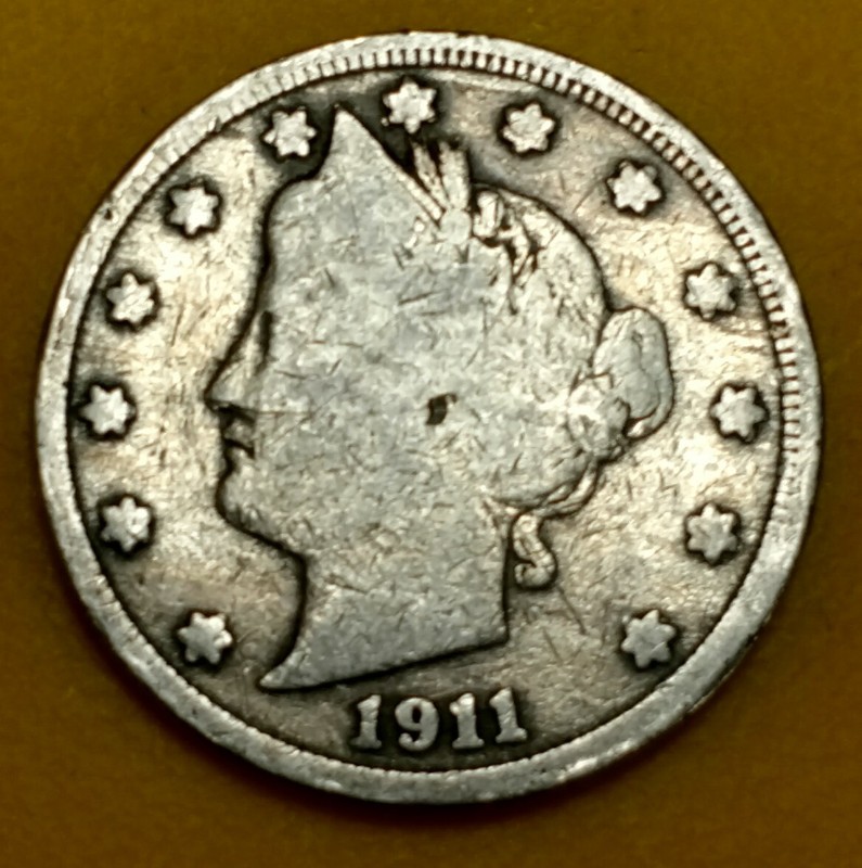 A Liberty V Nickel from 1911!  Free Shipping!