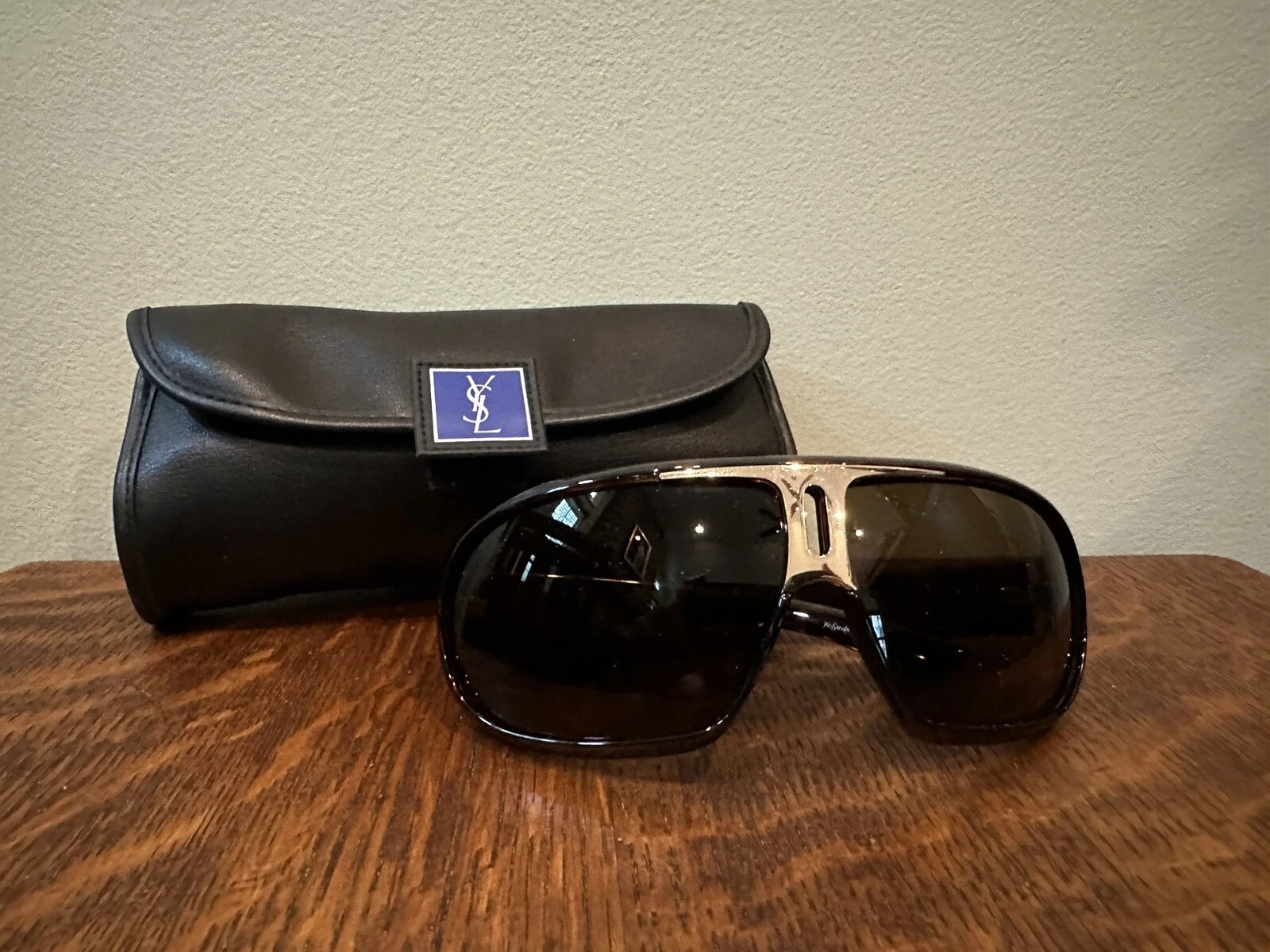 Vintage Yves Saint Laurent Havana Brown 2199/s Mask Sunglasses & Case