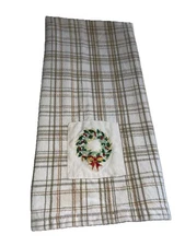 VTG 2008 DII Design Imports CHRISTMAS WREATH Garden Plaids Dishcloth/Towel INDIA