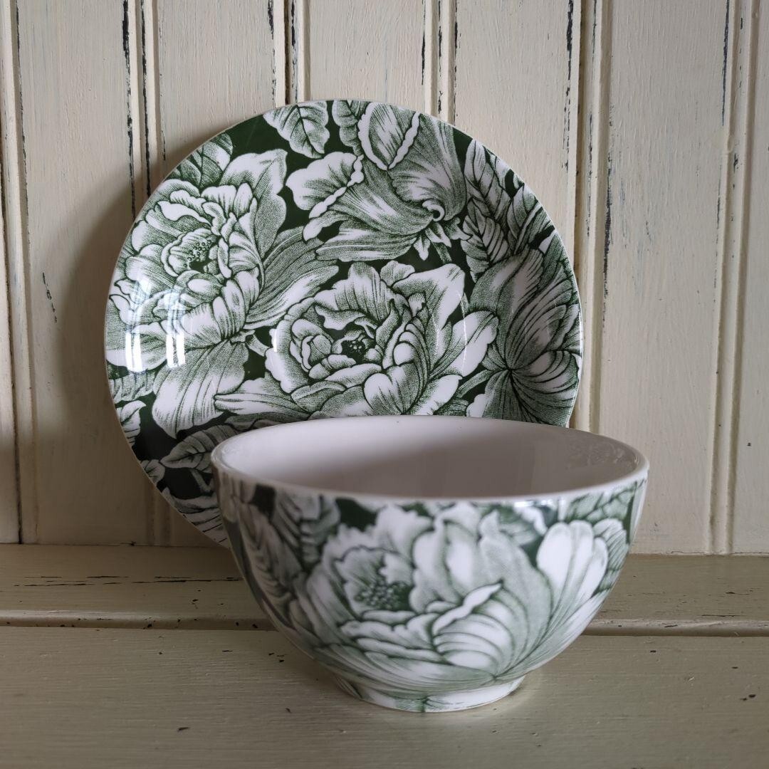 Burleigh THE NED Green Hibiscus Sugar Bowl Saucer Set | eBay