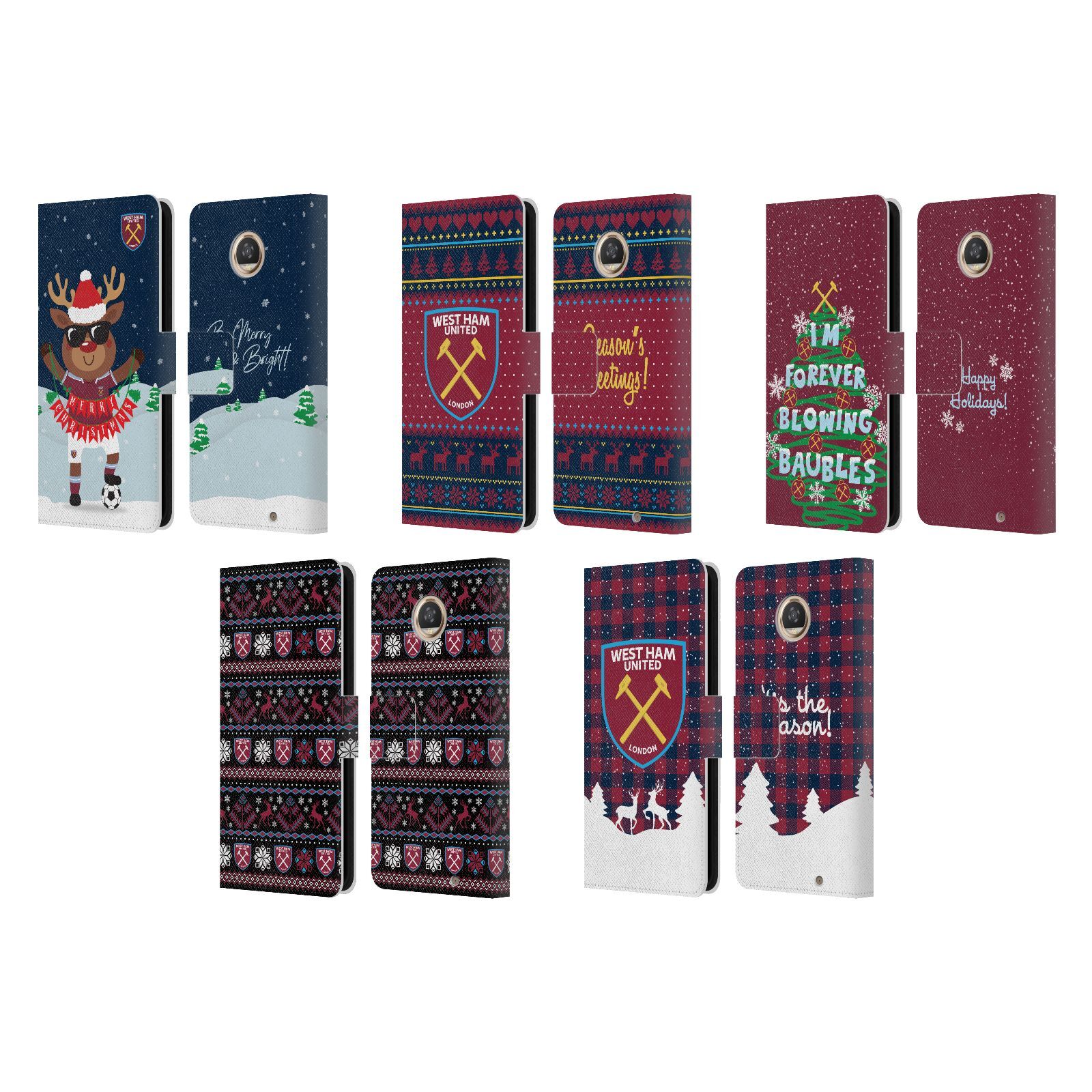 OFFICIAL WEST HAM UNITED FC CHRISTMAS LEATHER BOOK CASE FOR MOTOROLA PHONES