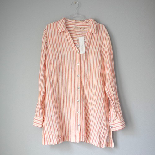 NWT Soft Surroundings Escambia Button-Up Pink Peach Striped Cotton Tunic Shirt M - Picture 7 of 8
