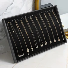 Stackable Jewelry Necklace Tray, Velvet Necklace Organizer Showcase Display Case