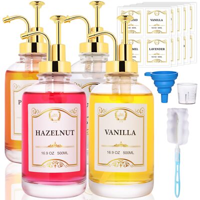 Coffee Syrup Dispenser, 500ml/16.9oz Glass Syrup Bottles with Pumps and Label...
