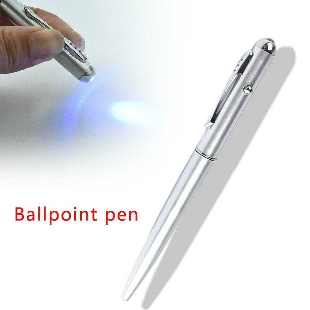 1x UV Light LED Silver Ballpoint Pen Invisible Ink Gifts 2023 Secret