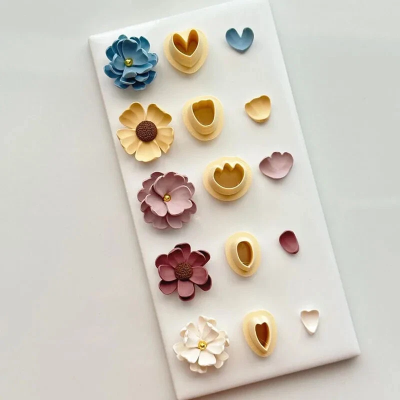 Mini juego de moldes cortadores de arcilla de pétalos de flores para joyería de polímero artesanía hágalo usted mismo 5 piezas Foto 2 de 4