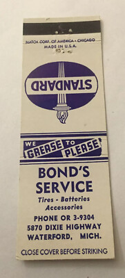 Vintage Matchbook Cover Matchcover Bond s Service Waterford MI
