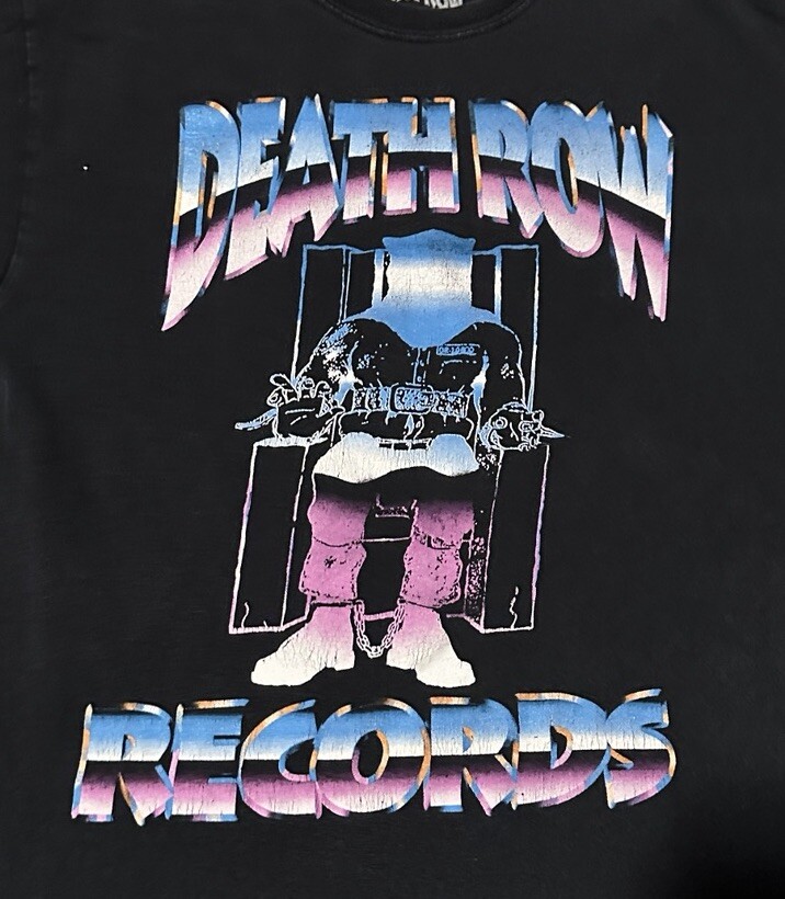 FILA T shirt nera Death Row Records logo cromato giunzione increspatura taglia media
