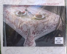 NOS Vintage Puritan Lace Tablecloth Ivory 60x86 Oval Covent Garden USA