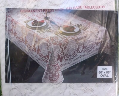 NOS Vintage Puritan Lace Tablecloth Ivory 60x86 Oval Covent Garden  USA 