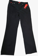Womens Pants Chaps Denim 12 Black/White Pinstripes True American Brand Button