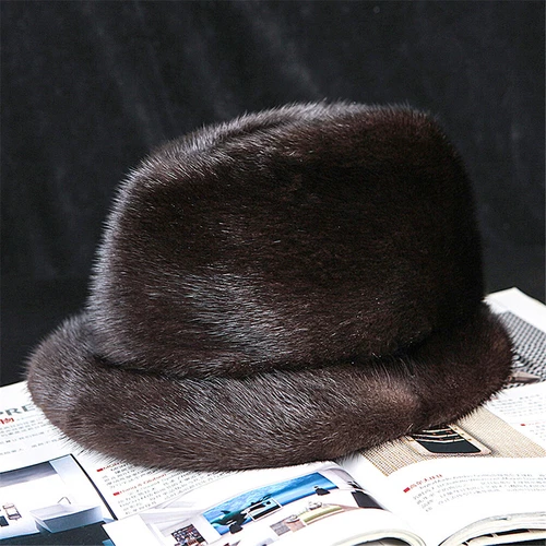 100% Real Whole Mink Fur Hat Winter Warm Basin Cap Fashion Thicken Outdoor Men - Picture 4 of 10