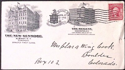 1904 The New Kenmore Albany NY The Regent Washington DC Advertising Cover