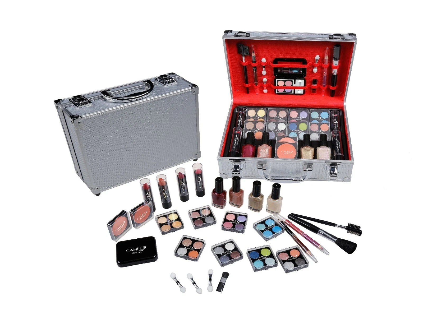 CAMEO SILVER MAKEUP COMPLETE EYESHADOW LIP FACE CARRY TRAIN COSMETIC KIT