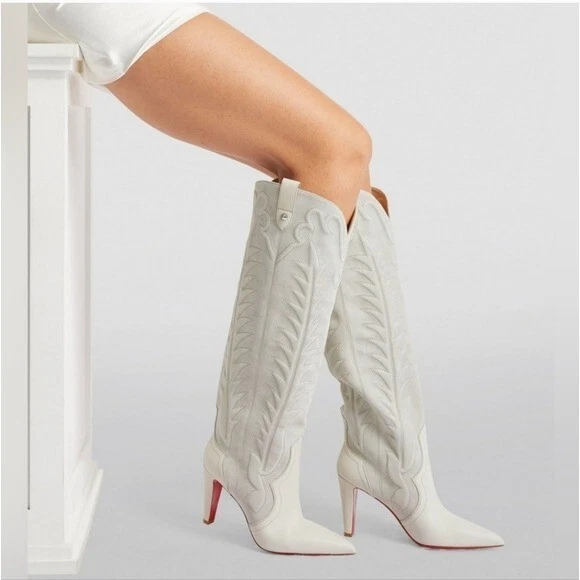 CHRISTIAN LOUBOUTIN Santia Botta 85 embroidered suede and leather knee boots