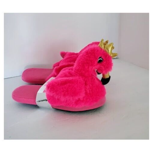 PANTOFOLA D’ORO Pantofole fenicottero rosa caldo peluche morbide calde e comode nuove con etichette corona oro taglia M (7 8)