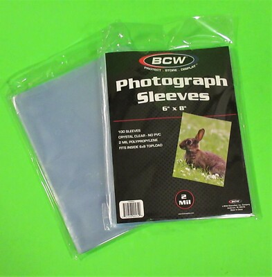 100 6x8 PHOTO SLEEVES-CRYSTAL CLEAR-ARCHIVAL SAFE-ACID FREE-2 MIL THICK- BY BCW
