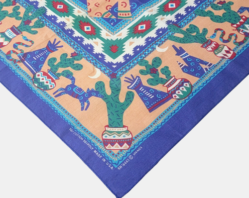 Vtg Southwest Purple Cotton Bandana 21" Howling Coyote Moon Cactus Teepee USA - Picture 3 of 3