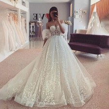 Off Shoulder Wedding Dresses With Detachable Short Sleeves Leafy Applique Gowns