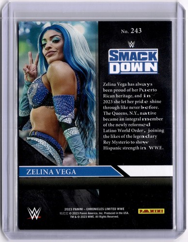 Zelina Vega 2023 Panini Chronicles Limited WWE Blue #243 Smackdown #49/99 - Picture 2 of 2