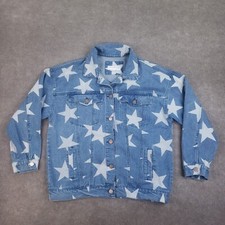 Toast Jeans Denim Jean Jacket Womens Small Blue White Star Print Long Sleeve