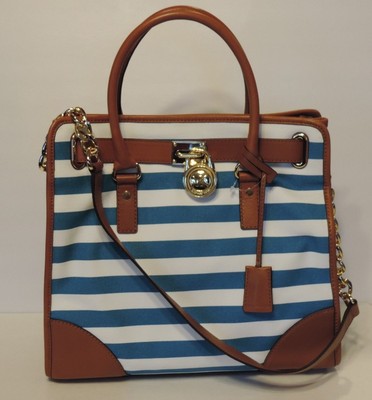 Michael Kors Blue & White Striped Hamilton Bag