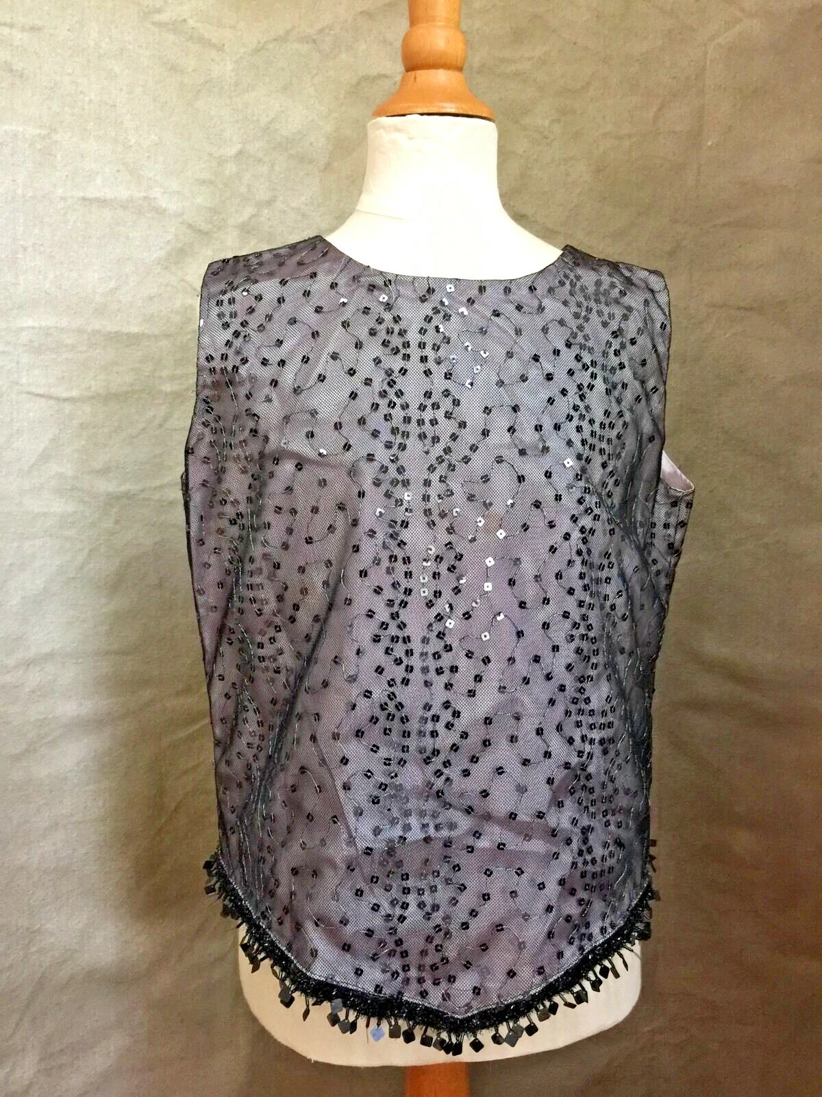 FRINGED Girls Formal Top SQUARE SEQUIN Black & Blush Lined LITTLE MASS 8 10 Luxe