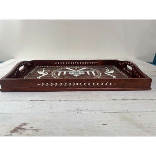 Taj Mahal Inlaid handmade Wooden Service Tray With Handles - 第 6/8 張圖片