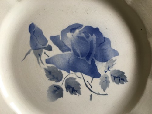 Ensemble de 9 assiettes plates Digoin Sarreguemines à décor de roses bleues - Foto 9 di 11